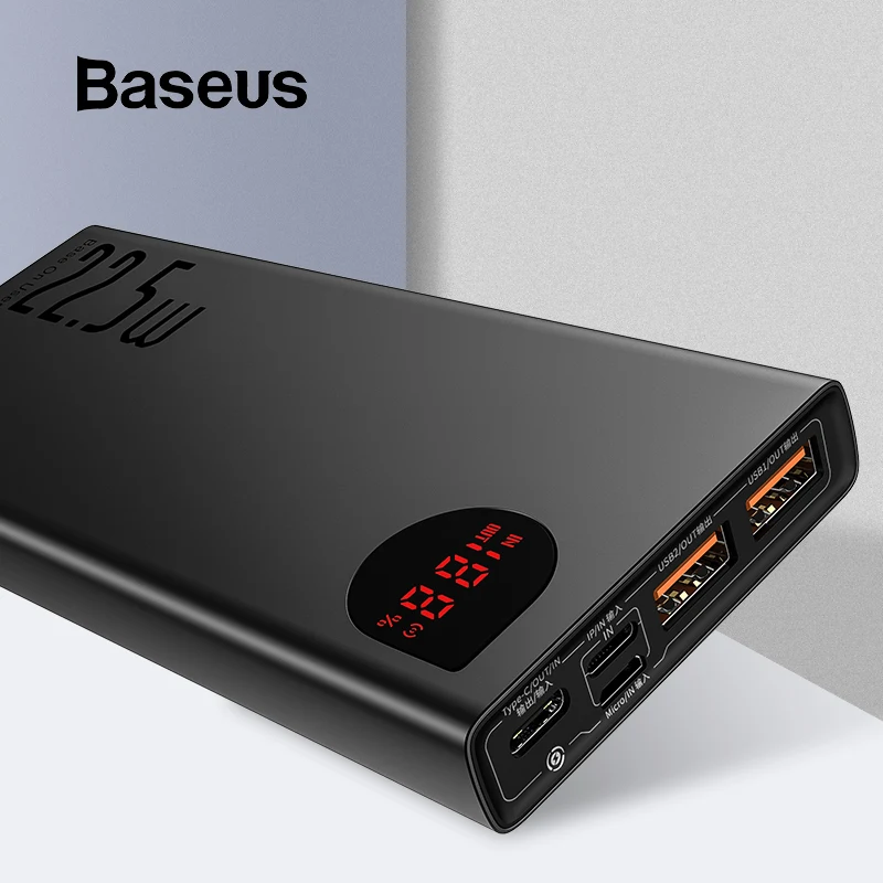 Дешево Baseus, 20000 мА ч, внешний аккумулятор, быстрая зарядка, 4,0, 3,0, USB C, PD, быстрая зарядка, внешний аккумулятор для iPhone 11, портативное зарядное устройст...