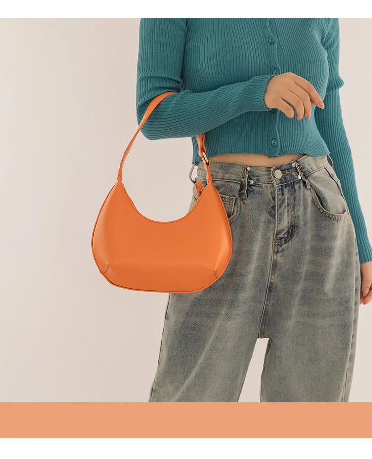 FIRMRANCH Woman's Stylish Solid Color Half Moon Design Sweet Macaron High Quality Daily Date Casual Shoulder Orange Armpit Bag