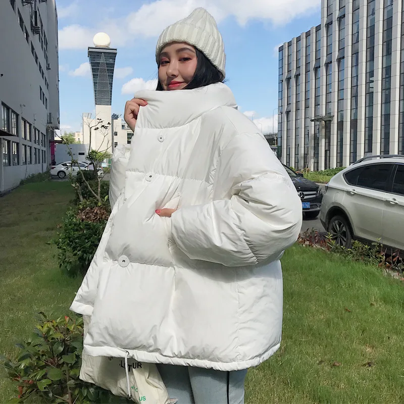 

Women's Jacket Korean Style Solid Black White Stand Collar Plus Oversize Female Winter Down Coat