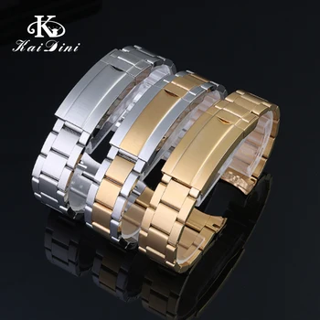

Solid stainless steel watch band Curved End Submarine type gold fine steel watch Male with folding buckle sport accessories 20mm