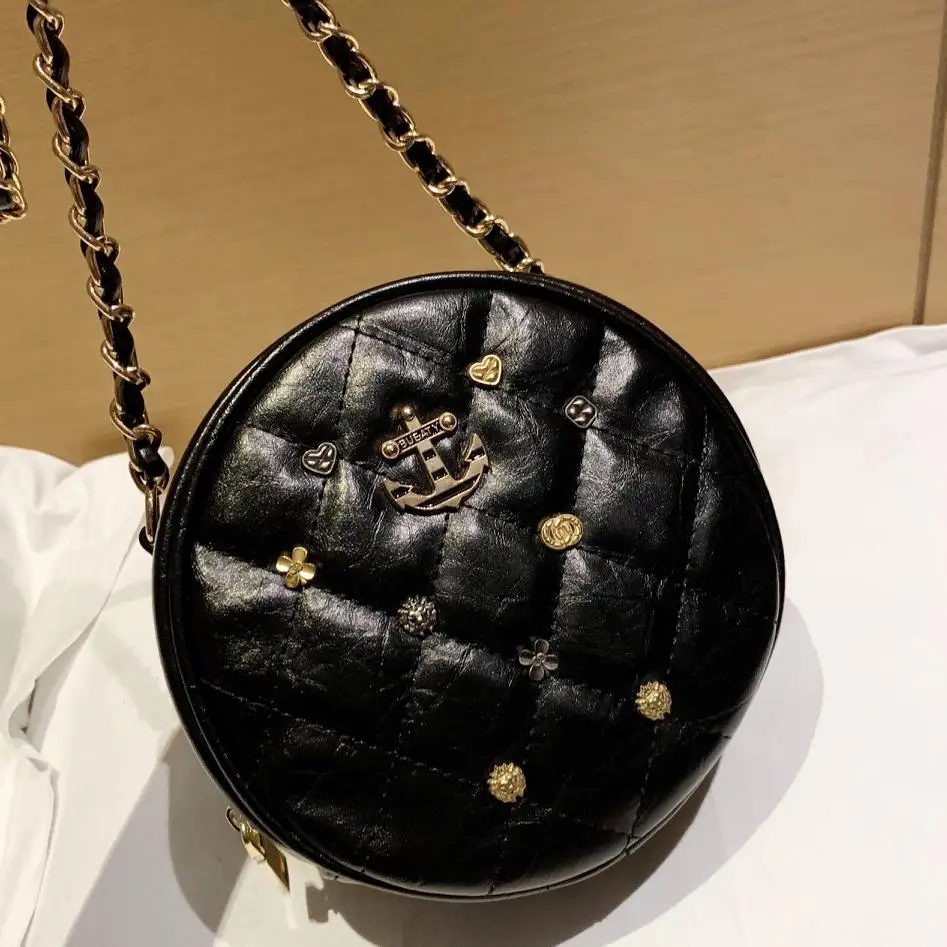 

Womens Fashion Diamond Lattice Rivet Circular Ladies Mini Handbags Satchel Crossbody Bag Shoulder Bags