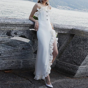 

Adyce 2020 New Summer White Strapless Bandage Dress Women Sexy Sleeveless Ruffles Club Celebrity Evening Party Dresses Vestidos