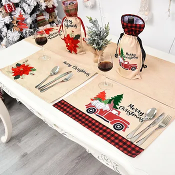 

Red Truck Christmas Tree Kitchen Placemat Coaster Dining Table Mats Cotton Linen Pad Bowl Cup Mat Home Decor