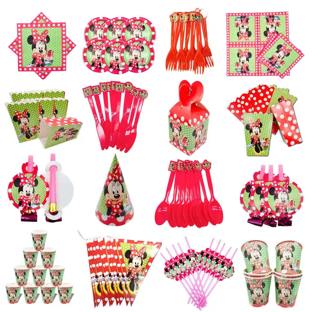 Minnie Mouse Fete D Anniversaire Decoration Ensemble Rose Rouge Bebe Fille Enfants Fournitures Gateau Assiettes Ballons Theme Accessoires Nappe Aliexpress