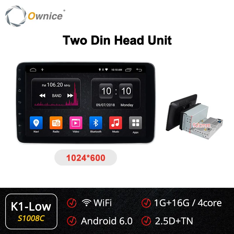 Ownice k3 k5 k6 вращающийся 1280*720 Android9.0 автомобильный Радио 1/2 Din стерео приемник gps 4G DSP 360 панорама оптический Универсальный плеер - Цвет: S1008 K1 LOW