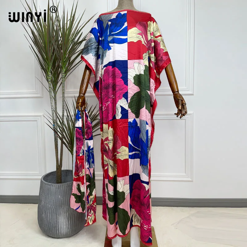 Kuwait Dashiki Dress Print Bohemia Hijab Loose Elegant Muslim Abaya Bazin caftan Gowns Broder Riche Sexy Lady Party maxi beach