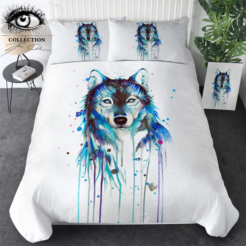 Набор постельного белья с акварельным принтом Ice Wolf by Pixie Cold Art пододеяльник