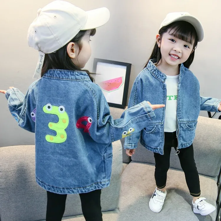 Коллекция 2018 года, новое осеннее детское джинсовое пальто с вышивкой в виде цифр мягкая ковбойская одежда в Корейском стиле с длинными
