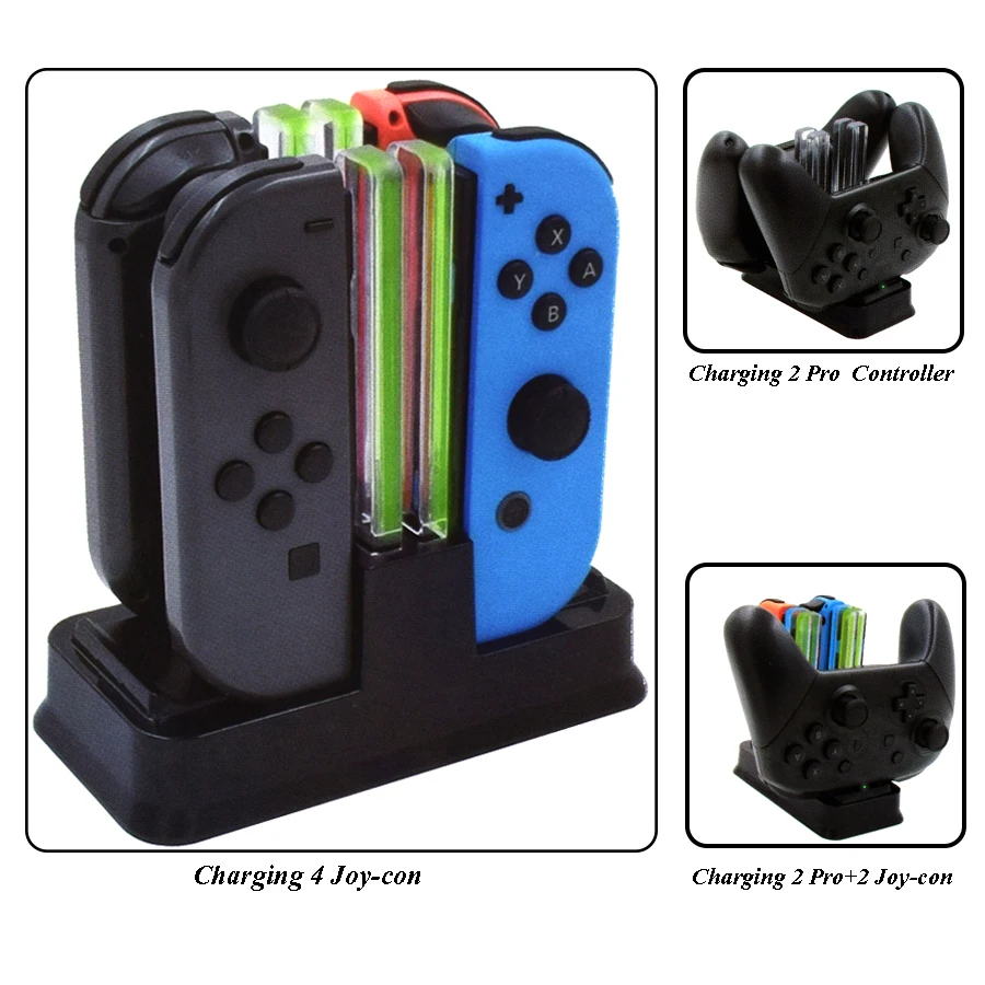 Для nintendo Switch Joy-Con и Pro контроллер зарядная док-станция 6 в 1 Joy-Con Pro контроллер зарядная станция с индивидуальными светодиодами