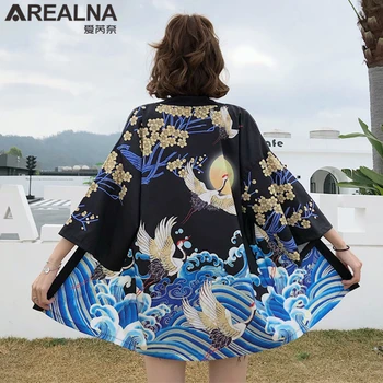 

Kimono Haori Women Cardigan Surblouse Japanese Kimono Traditional Crane Summer Beach Sunscreen Harajuku Clothes Yukata with Belt
