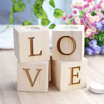 

4pcs Romantic Gift Love Pattern Wedding Candlestick Pine Wood Bar Dining Room Home Decoration TB Sale