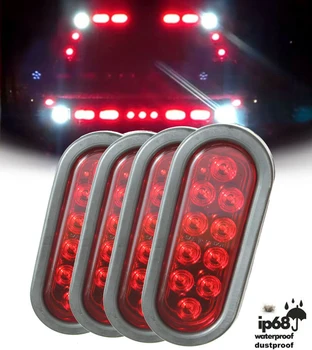 

4X Red Oval Oblong LED Stop Turn Tail Light 6" W Grommet Plug Truck Trailer Tail Light Brake Lights High Brake Light