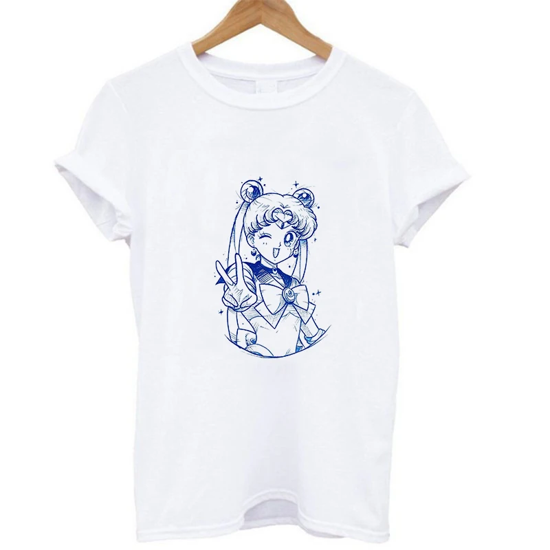 Женская футболка с коротким рукавом с изображением моряка Муна, летняя футболка, топы с героями мультфильмов - Цвет: 19bk200