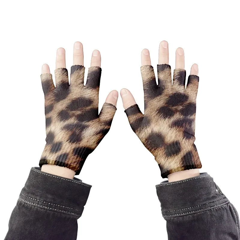 Women Leopard Gloves Fashion Elastic Five Fingers Gloves Men's Outdoor Fingerless Party Touch Screen Guantes cycling gloves fingerless gloves fishing gloves sports gloves tactical gloves half finger gloves compression gloves warm gloves sunscreen gloves fingerless gym gloves