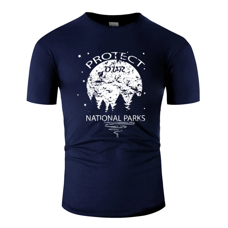 Men-Navy Blue Графический большой национальный парк футболка одноцветная Натуральная мужская футболка Свободная против морщин Высокое качество - Цвет: Men-Navy Blue