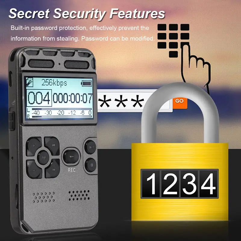 AABB-64G перезаряжаемый lcd Цифровой Аудио Звук Диктофон MP3-плеер