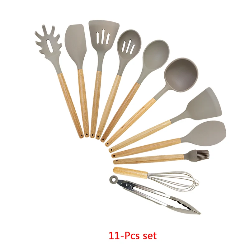 11-pcs kitchen set Горячие Новые 7/13 шт. силиконовых кейсов Кухня набор посуды и столовых приборов Пособия по кулинарии посуда термостойкие Кухня с антипригарным покрытием Пособия по кулинарии инструменты с держателем Кухонные принадлежности - Цвет: 11-pcs kitchen set