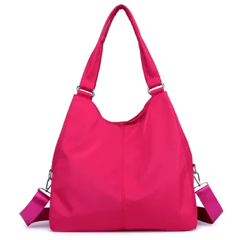 

Ladies Handbag Casual Large Shoulder Bag Nylon Tote Mummy Shopping Bag Waterproof Rose Red