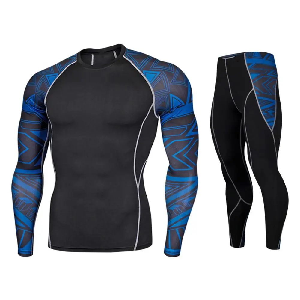 

2Pcs/Set Men Printed Tracksuit Compression Shirt Pants Workout Rashguard Tights 2019 Free Shipping