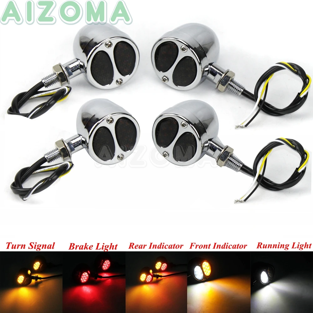 

Motorcycle Chrome Front Turn Signal Running Light For Harley Dyna Sportster 883 Rear Brake Tail Light Universal Indicator Lamp