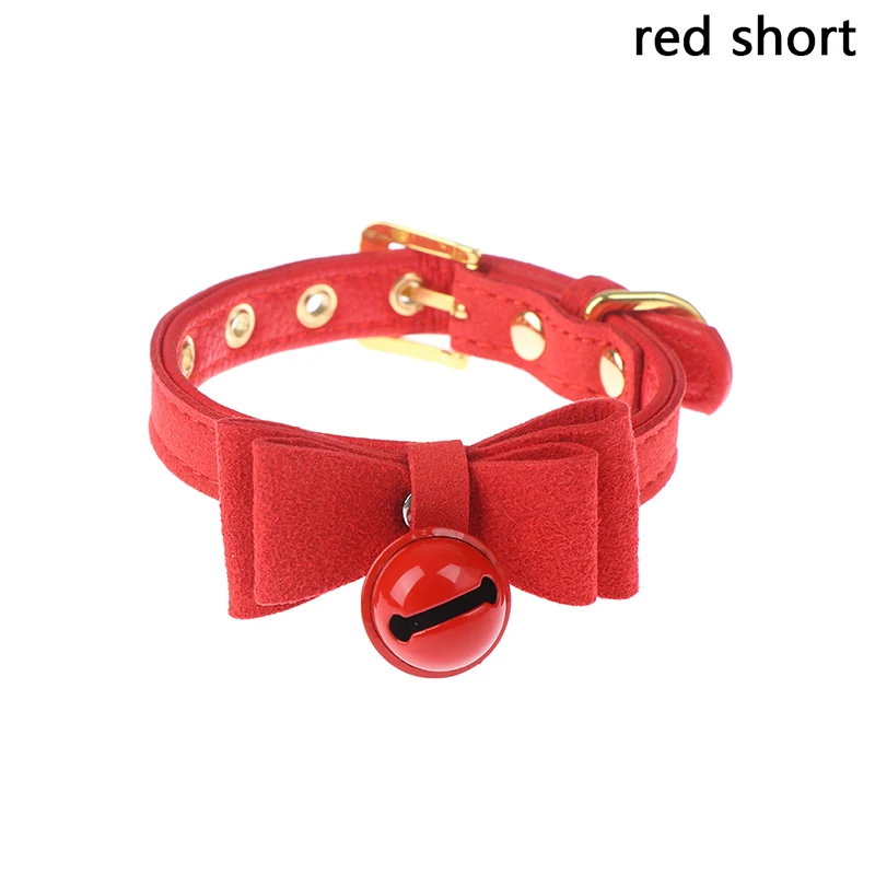 Red S Собака Щенок Ошейники, аксессуары для животных с бантом, с рисунком кота, для ошейник из искусственной кожи ожерелье с колокольчиками, регулируемые маленькие - Цвет: Red S