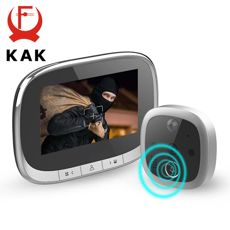 KAK 4.3 Inch LCD Screen Digital Door Viewer IR Night Vision Doorbell Camera Peephole Photo Video Record Motion Detection