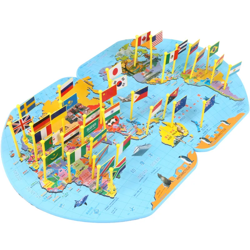 

World Map Block National Flag Children Understanding Wooden Puzzle Intelligence Development 3-Year-Old Kindergarten Educational