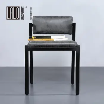 

Minimalist 7-shaped Chair Design Studio Back Chair Designer Work Chair Cement Gray Leather