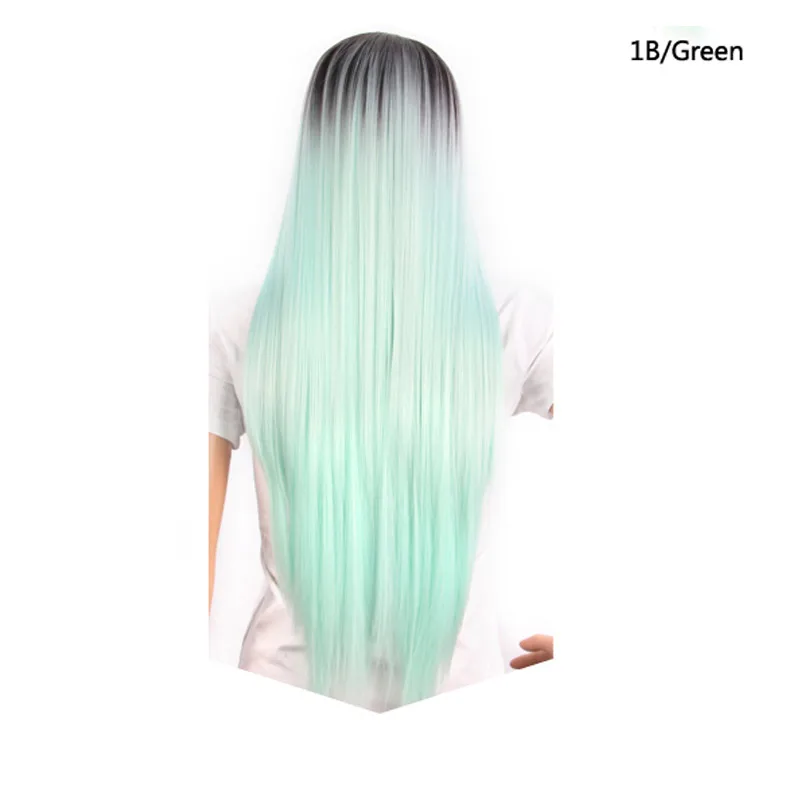 Leeons Омбре зеленый серый прямые Длинные Синтетические парики для женщин светловолосый парик темные волосы с корнями 26 дюймов Косплей парики термостойкие - Цвет: 1B-Green