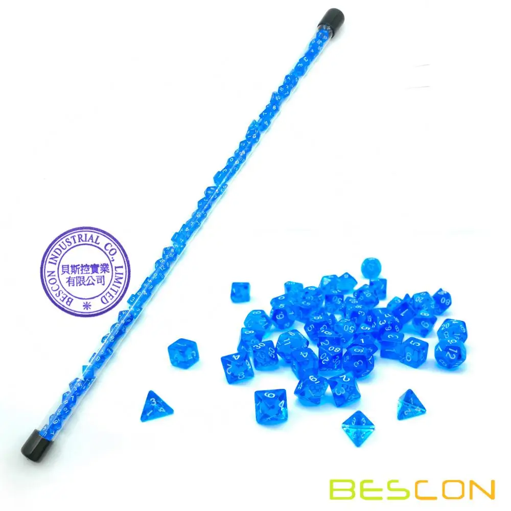 Bescon 49pcs Gem Blue Mini Polyhedral Dice Set in Long Tube, Sapphire Mini DND RPG Dice 7X7pcs, Long Stick Set 4