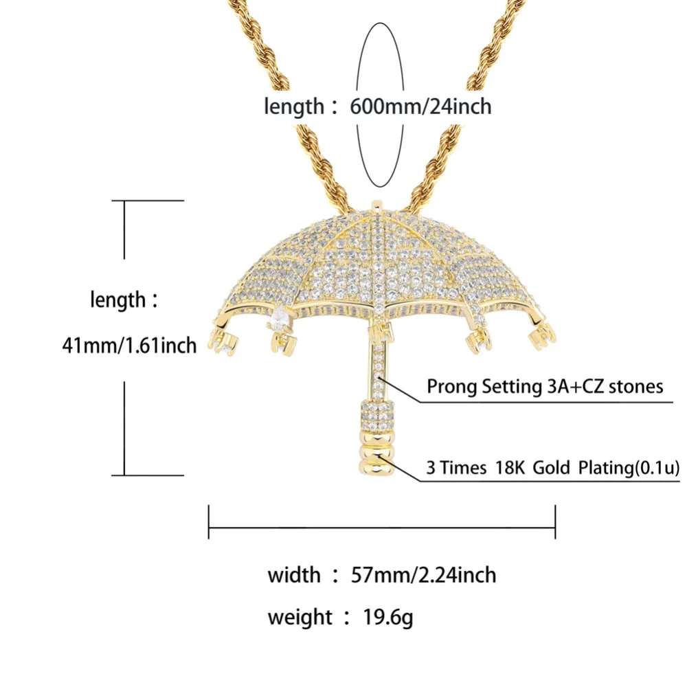 TOPGRILLZ микро проложили льдом зонтик кулон ожерелье AAA кубический циркон хип хоп ювелирные изделия для мужчин и женщин