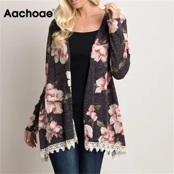

Aachoae Cardigan Women 2020 Floral Printed Lace Patchwork Cardigan Autumn Long Sleeve Casual Sweater Tops Outwear Plus Size
