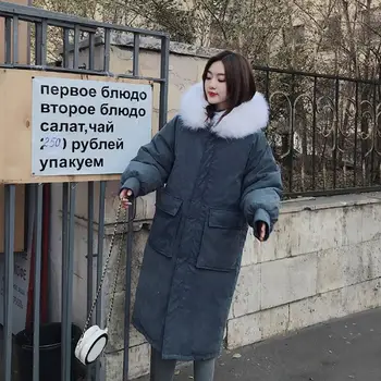 

Hot Fashion Winter Women Casual Solid Big Fur Long Parkas Hooded Oversize Suede Coat Female Zipper Pockets Outwear Clothing