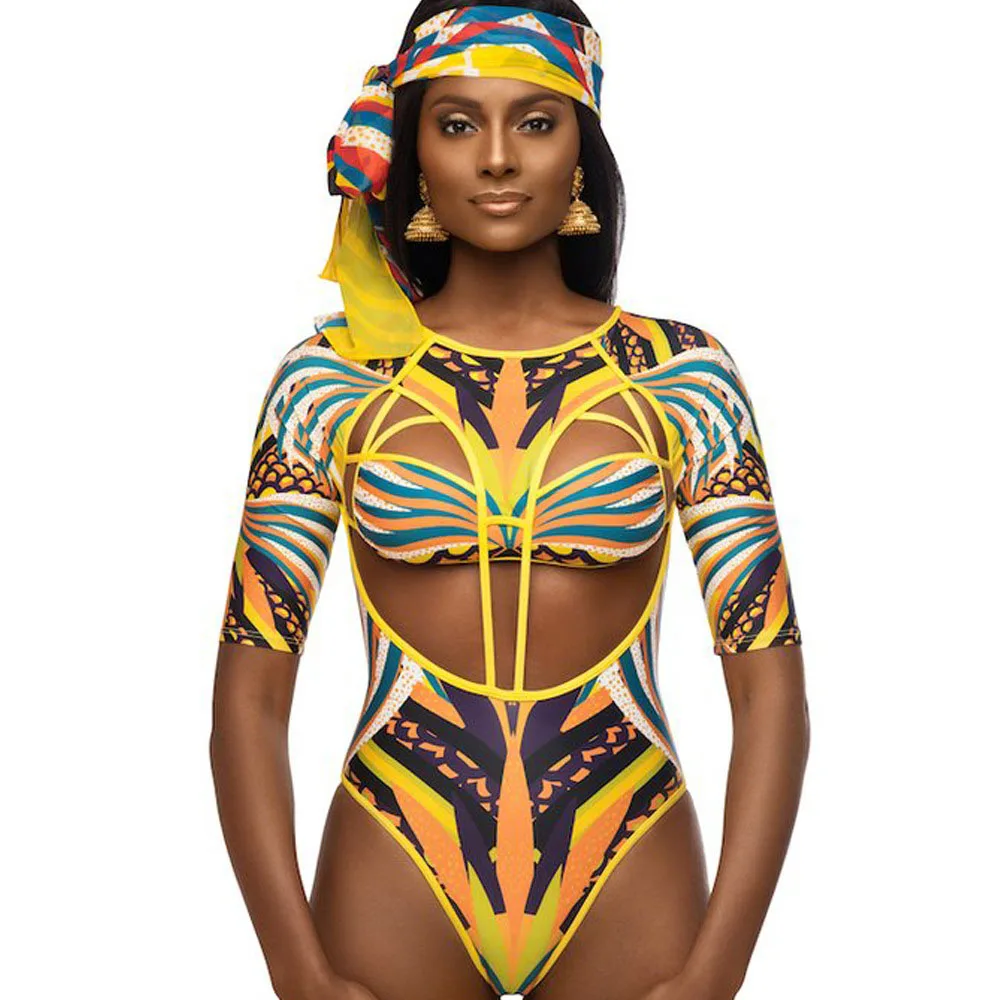 Сексуальный Африканский стиль цельный купальник женский Принт купальник шарф с цветочным принтом стринги Монокини Бразильский купальный костюм - Цвет: 01