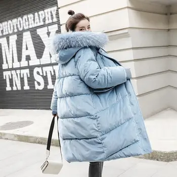 

Winter Jacket Women Thick Warm Long Down Cotton Coat Parka Female Oversized Hooded Fur Collar Padded Womens Winter Coats Q1821