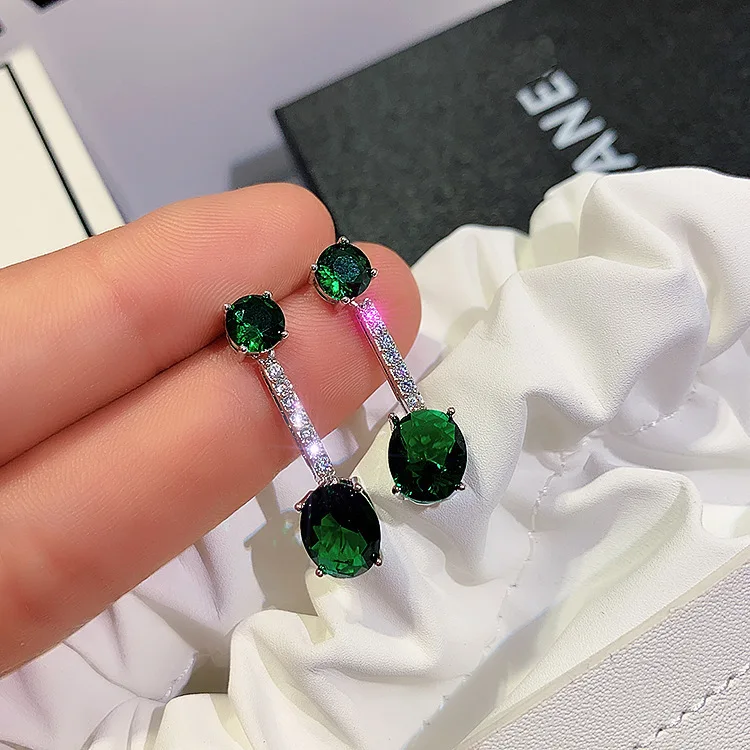 CHARLINLIOL Vintage Earrings for Women Round Cut Green Zircon Stone Dazzling Long Drop Wedding Party Jewelry | Украшения и