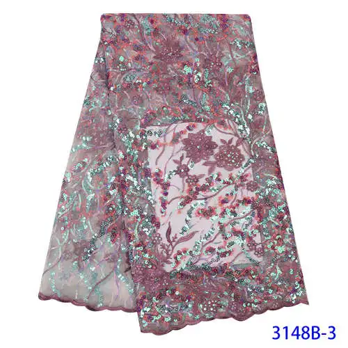 Embroidery Flowers Pattern Sequence Lace Fabric Luxury African Lace Fabric with Sequins Nigerian Tulle Mesh Lace APW3148B - Цвет: 3148B-3