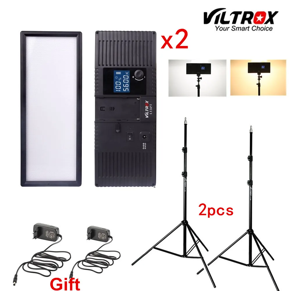 Viltrox L132T Bi-Цвет затемнения светодиодный видео светильник x2 + 2x подставка адаптер