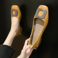Осенние туфли-лодочки; Модные женские балетки на плоской подошве с металлической пряжкой; Повседневная обувь; женская обувь без застежки с квадратным носком; женская обувь на плоской подошве; большие размеры