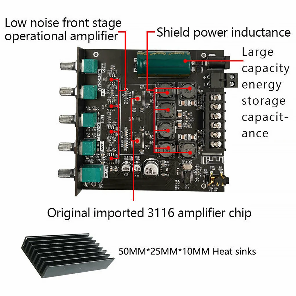 MT21 TB21 TPA3116 2.1 Channel Bluetooth 5.0 Subwoofer Amplifier Board 50WX2+100W Power Audio Stereo Amplifier Board Bass AMP AUX