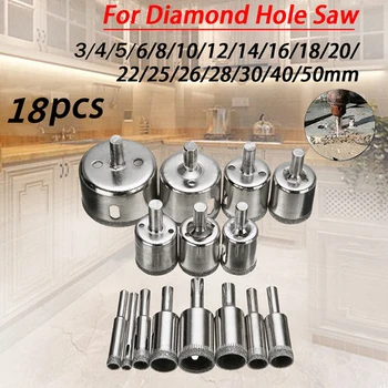 

18Pcs 3mm-50mm Diamond Coated Core Ball Saw Drill Bit Set Power Tools for Tiles Marble Wood Amber Glass Ceramic Hole Saw Drilli