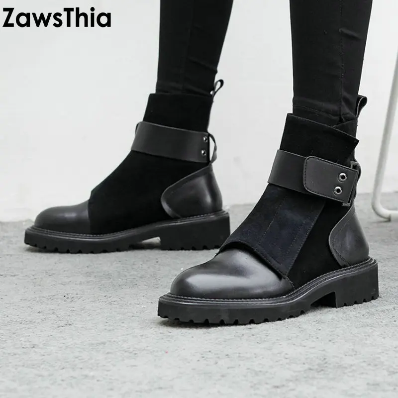 Роскошные брендовые дизайнерские ботинки ZawsThia из натуральной кожи и замши в