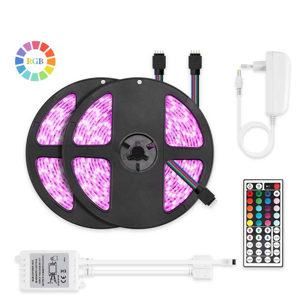 Светодиодная лента RGB 5050 SMD 2835 гибкая 10 м с ИК-пультом дистанционного управления