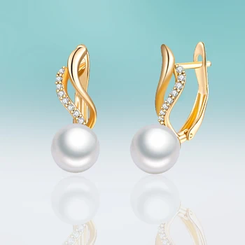

Classic Gold/Silver Color Delicate Micro Inlay Cubic Zirconia Earrings Round Big Pearl Stud Earrings for Women Jewelry Gifts