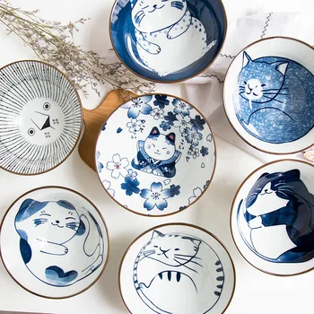 

Creative ceramic Japanese style and wind underglaze hand-painted Japanese tableware cat rice bowl ramen bowl dish
