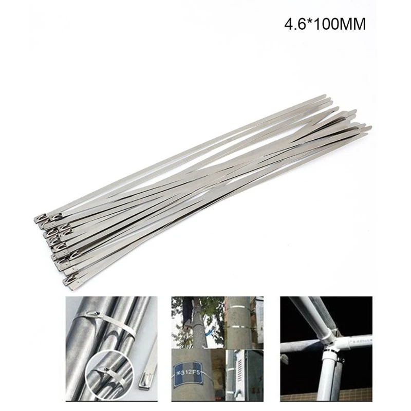 100PCs Stainless Steel 8" Self-Locking Cable Zip Ties Exhaust Wrap Coated Metal 