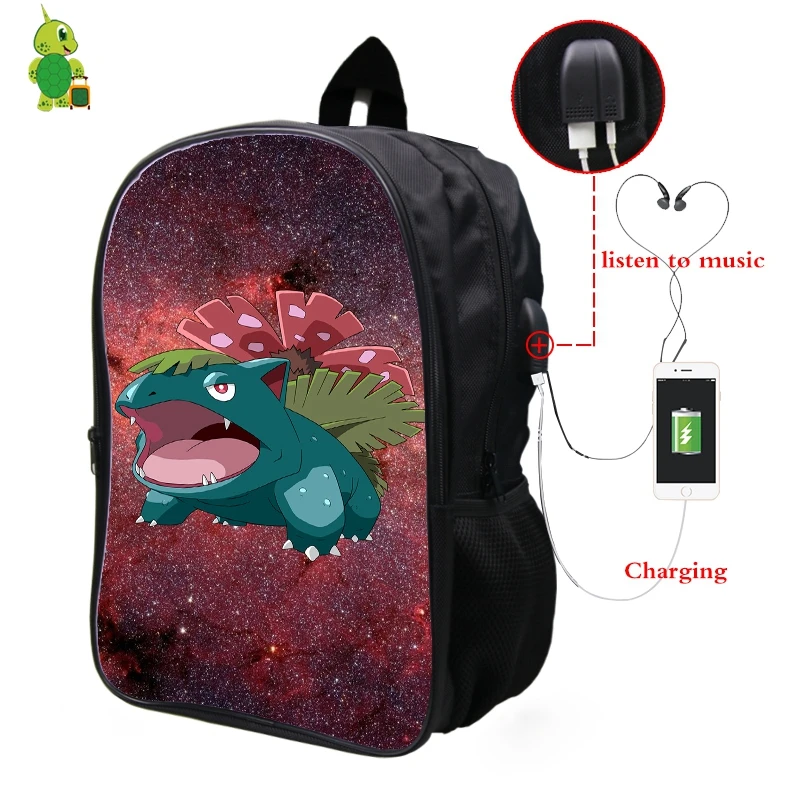 7 Покемон Venusaur Галактика космический рюкзак Многофункциональный USB зарядка Разъем для наушников ноутбук рюкзак для подростков мужчин женщин школьные сумки - Цвет: 7
