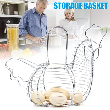 

Innovative Hen Shaped Egg Holder Metal Wire Fruit Basket Home Snacks Organizer J8