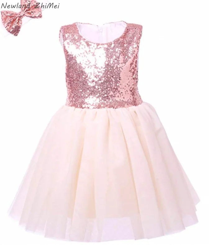 Blush Pink Newland ZhiMei/розовое платье с блестками г. Платья с цветочным узором для девочек, robe mariage enfant fille, вечерние платья до середины голени - Цвет: Blush Pink
