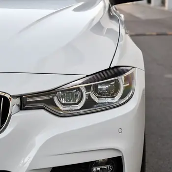 

2pcs Car Carbon Fiber Upper Lamp Hood Headlight Brow Shell Cover Eyelid Eyebrow Sticker for F30 F35 2013-2015